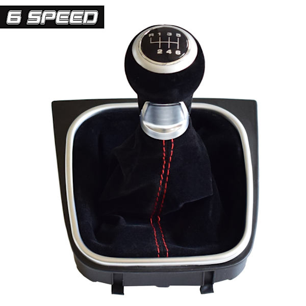 För Volkswagen VW Golf 5 Golf 6 MK5 MK6 R32 GTI 2004-2009 Manual 5 6-växlad mocka läder Växelspaksknopp Komplett damask Boot-6 Speed-Black 6 Speed-Black