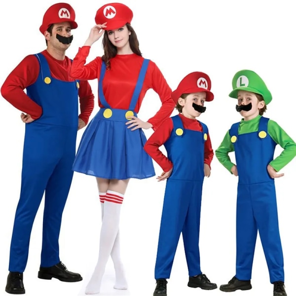 Anime Halloween-kostymer Super Luigi Brother-kostym Mario Vuxna Barn Fancy Cosplay Scen Halloween-fest Förälder-barn-kostym Female Mario  Green Adult  XL