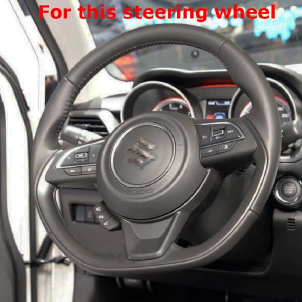 (röd tråd)D-formad cover Volant PU-läder för Suzuki Swift 2018 2019 Fläta på ratten Biltillbehör Red Thread