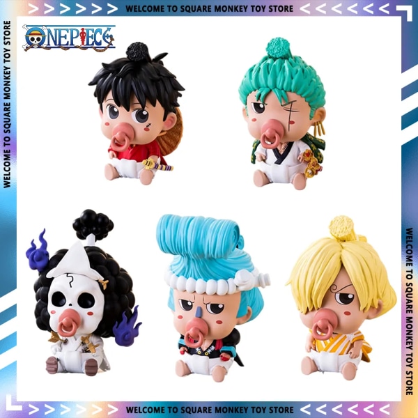 One Piece Anime Figur 11cm Baby Napp Luffy Zoro Sanji Franky Brook Figurine Söt PVC Samlarobjekt Modell Dekoration Leksak Barn Franky