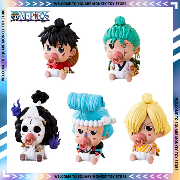 One Piece Anime Figur 11cm Baby Napp Luffy Zoro Sanji Franky Brook Figurine Söt PVC Samlarobjekt Modell Dekoration Leksak Barn Zoro