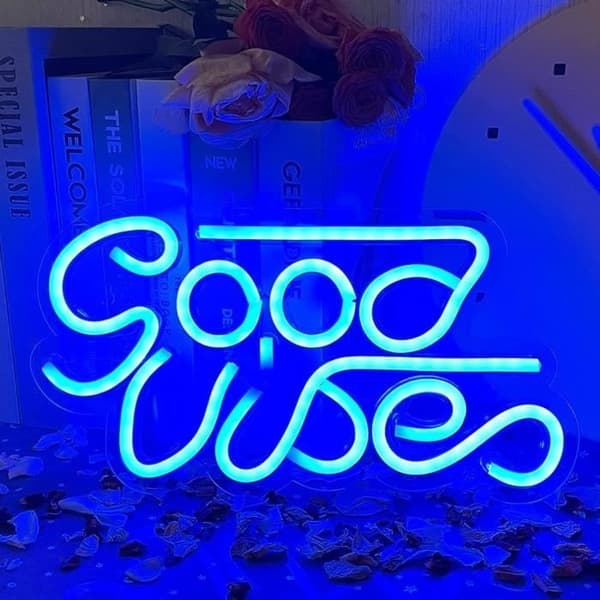 (blå) Neonskylt - Good Vibes - Blå Modell - USB-driven - Heminredning - 1W blue