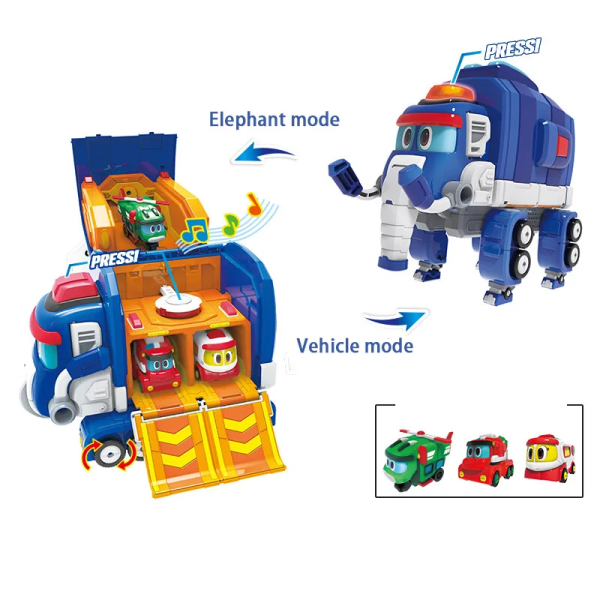 Ny transformationsleksak Gogo Dino Transformerad Elephant Rescue Base Med Ljud Transformation Elephant Rescue Car Kid Barnleksak B-With Original Box