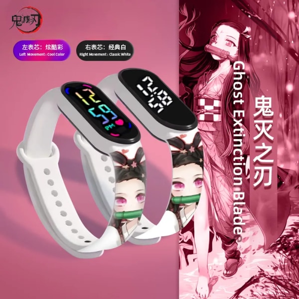 Demon Slayer LED Färgglad Klassisk Vit Mi Watch Anime Figurer Kamado Tanjirou Nezuko Vattentät Sportklocka Barn Watch 15 Colours