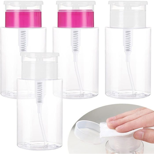 Set med 4 150ml nagellacksremoverdispensrar, resevänlig tonerflaska