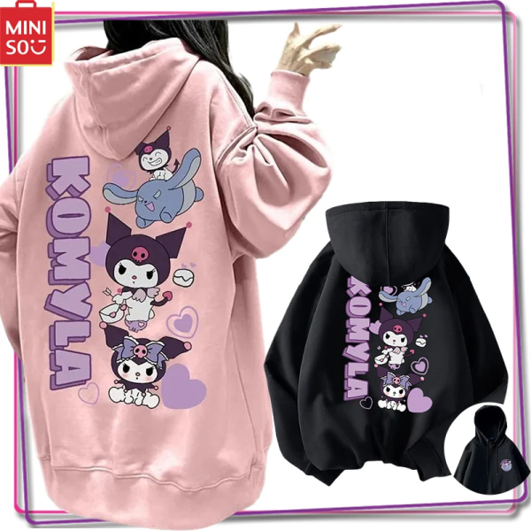 Ny Miniso Sanrio Kuromi huvtröja dam Y2K printed långärmad tröja Sweet Girl Pullover Kläder Present 1 L 50-60kg