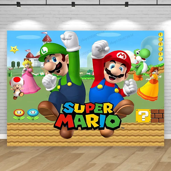 Super Marios Bros Spelbakgrund Barnfest Födelsedag Hero Brothers Tema Karaktär Baby Shower Bakgrund Foto Banner Rekvisita Mario Vinyl 125x90cm