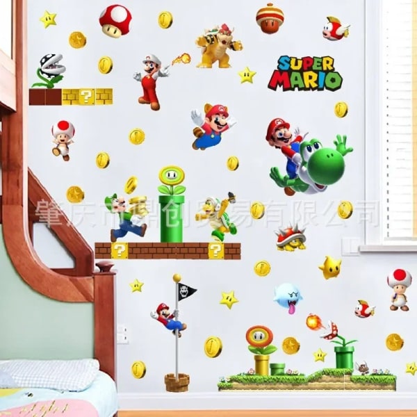 Super Mario Anime Figur Luigi Yoshi PVC självhäftande väggdekal Affisch Barn sovrum glasdörr dekoration Födelsedagspresenter JBW9548 95x30