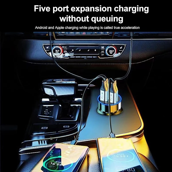 100W 6-ports billaddare för bil Snabbladdning PD QC3.0 USB C Billaddare Typ C Adapter i bil För iPhone Samsung Huawei Xiaomi 2 Port Volt display