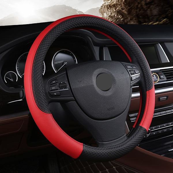 (Rött)PU Läder Universal Cover 38CM Bil-styling Sport Auto Rattskydd Antisladd Biltillbehör Red