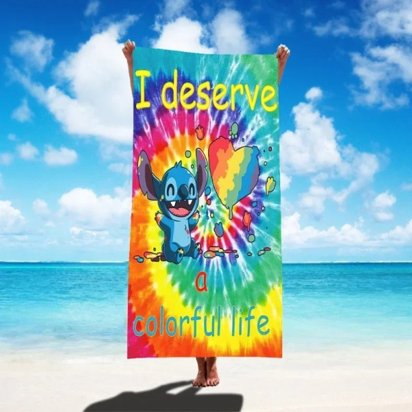 Disney Lilo & Stitch Badhandduk Tecknad Mjuk Absorberande Snabbtorkande Strandhanddukar Kawaii Anime Angel Stitch 3D Print Badhanddukar 27 Thick style 75x150cm