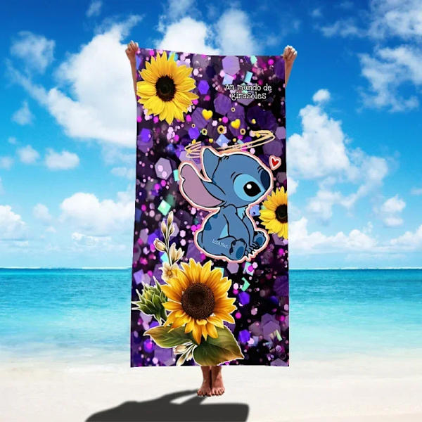 Disney Lilo & Stitch Badhandduk Tecknad Mjuk Absorberande Snabbtorkande Strandhanddukar Kawaii Anime Angel Stitch 3D Print Badhanddukar 11 Thin style 75x150cm