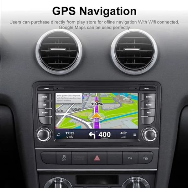 7\" Touchscreen 2 Din Android 13 Bilradio 2G+64G Bluetooth WIFI GPS Navigation CarPlay och Android Auto för Audi A3 S3 RS3 +