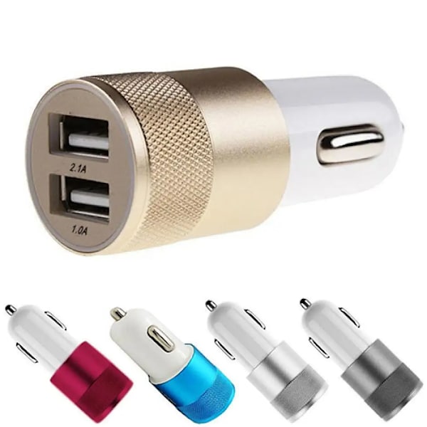 Billadapter för bil med dubbla USB-portar, 2 portar, för iPod/iPhone 4 5 5C 5S/Samsung/HTC Grey