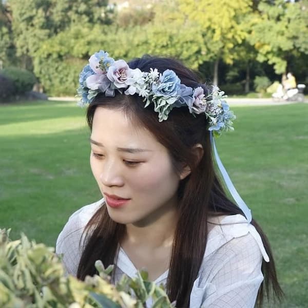 Blå blomsterkrans for kvinner jenter bohemsk stil bryllupsfest strandhodeplagg
