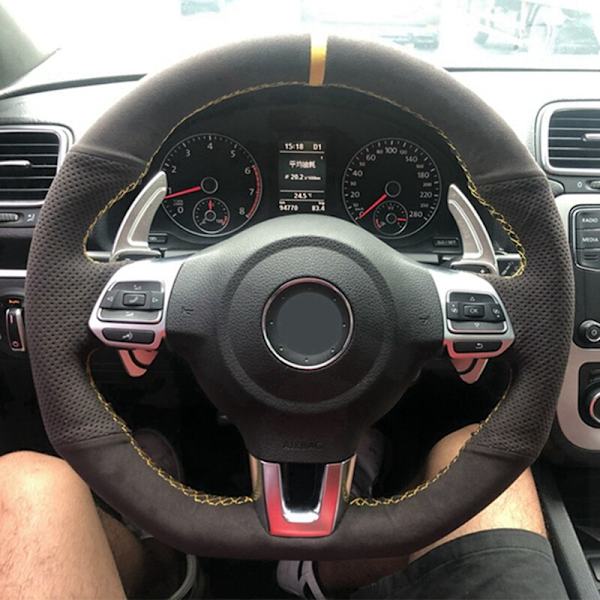 (Stil 3) Svart äkta läder mocka cover för Volkswagen Golf 6 GTI MK6 / Polo GTI / Scirocco R Biltillbehör Style 3