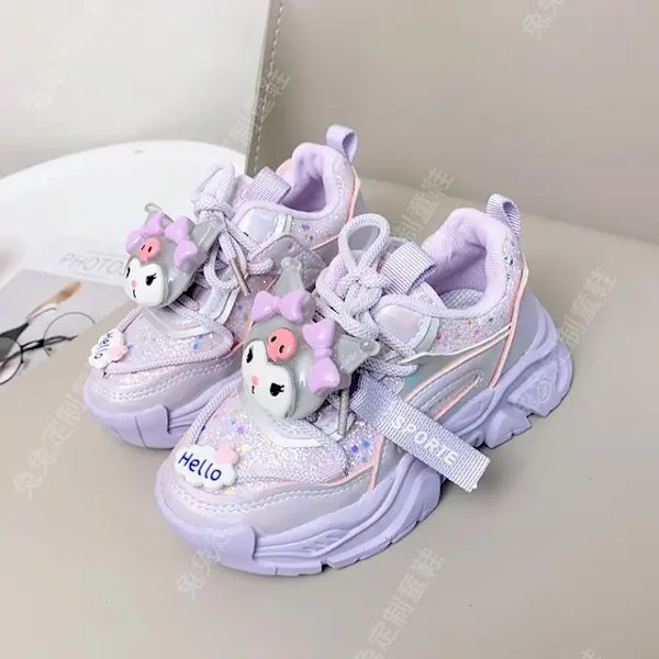 Anime Kawaii Sanrios My Melody Cinnamoroll Kuromi Barn Sneakers Tecknad Söt Luminous Daddy Skor Tjej Sammet Löparskor Present Kuromi 5 27-16.6cm