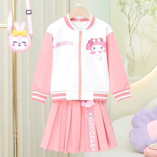 Anime Sanrios My Melody Kuromi Kawaii Autumn Winter Girl Tredelad Barnkostym Jk Plisserad kjol Skjorta Jacket Set Toddler Kuromi 12 110cm