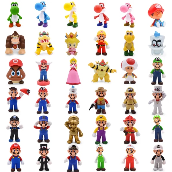 1st Mini Mario Bros Figur Bowser Princess Peach Padda Goomba Grön Yoshi Donkey Kong Koopa Troopa Cappy Goomba Action Model Toy KK