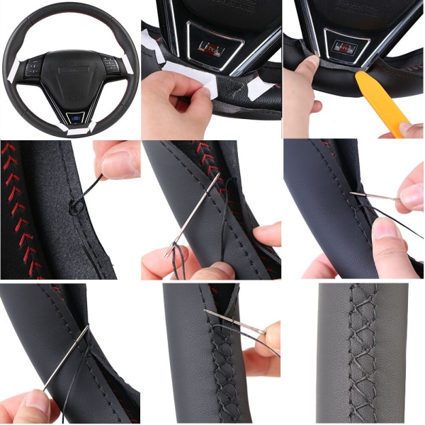 (Röd blå tråd) Cover i äkta läder till Mitsubishi Pajero V98 V97 2007-2014 Galant 2008-2012/Rattstyrefläta Red blue thread