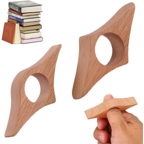 Bokstöd - Bokmärken - Set om 2 - Bokträ - Lästillbehör - Bekvämt grepp