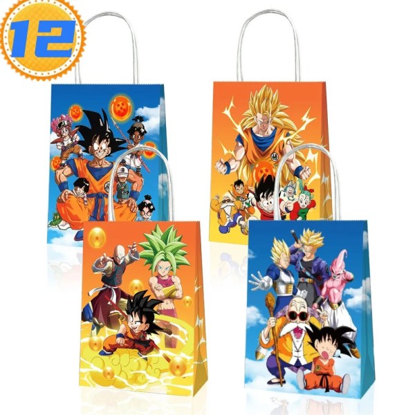 Dragon Ball Z Födelsedagsfest Dekoration Kopp Tallrik Servetter Baby Shower Son Goku Folie Ballonger Bakgrund Leksak Event Presentmaterial handbag-12pcs