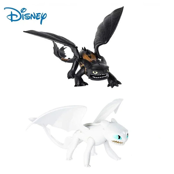Disney How To Train Your Dragon 3 Tandlös Light Fury Night Fury PVC kan röra sig samlarobjekt actionfigurleksaker för barn Presenter White Night Fury