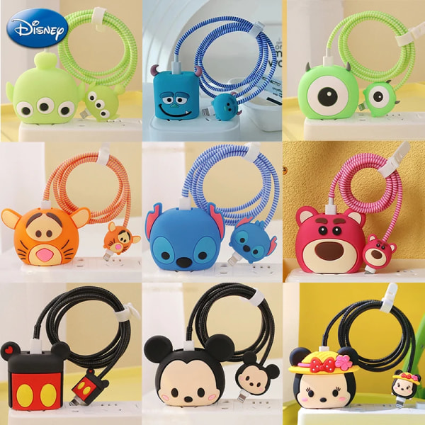 Disney Stitch Laddare Kabelskydd Case Winder Anime Mickey Data Line USB Cover IPhone 18 20W Presenter Minnie Mouse 1 No charger and cable