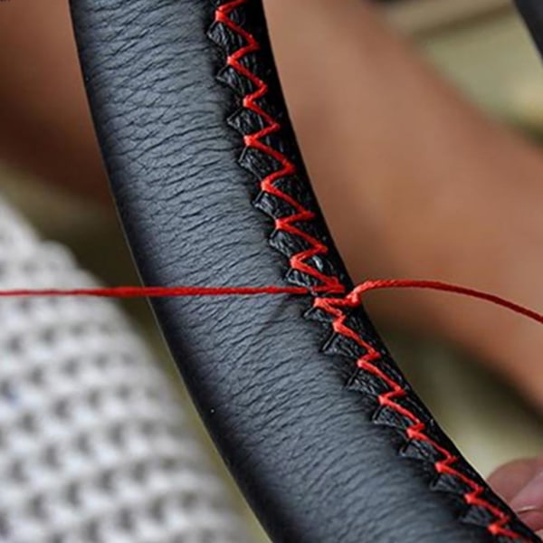 (röd tråd) DIY mjuk mikrofiber konstläder bilrattkåpor med nåltråd Biltillbehör Red Thread