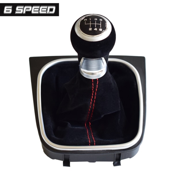 För Volkswagen VW Golf 5 Golf 6 MK5 MK6 R32 GTI 2004-2009 Manual 5 6-växlad mocka läder Växlingsknopp Komplett damask Boot-5 Speed-Röd 5 Speed-Red