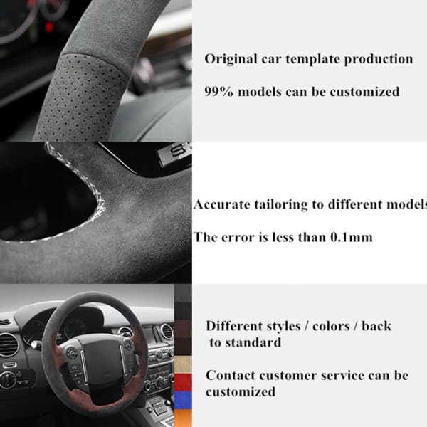 Cover DIY Handsytt svart äkta läder Mocka Bilrattskydd för Mini Cooper Tillbehör