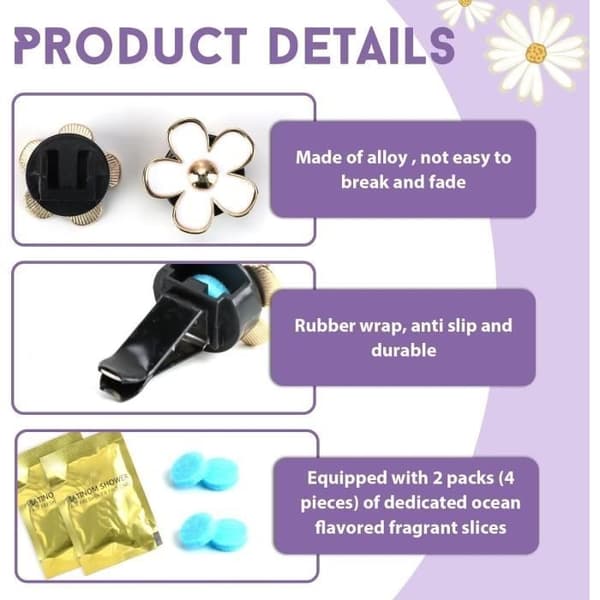 8 stk. Daisy Luftventilclips, Bil Diffuser Ventilclips Gitterdekoration, Luftfriskerclips
