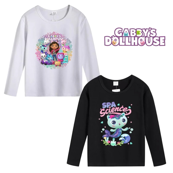 Gabby Dollhouse Långärmade T-shirts Anime Tecknad T-shirt Höst Tunna Toppar Bomull Spel Barnkläder Undertröja Barn Julklapp Black-GB14 110cm