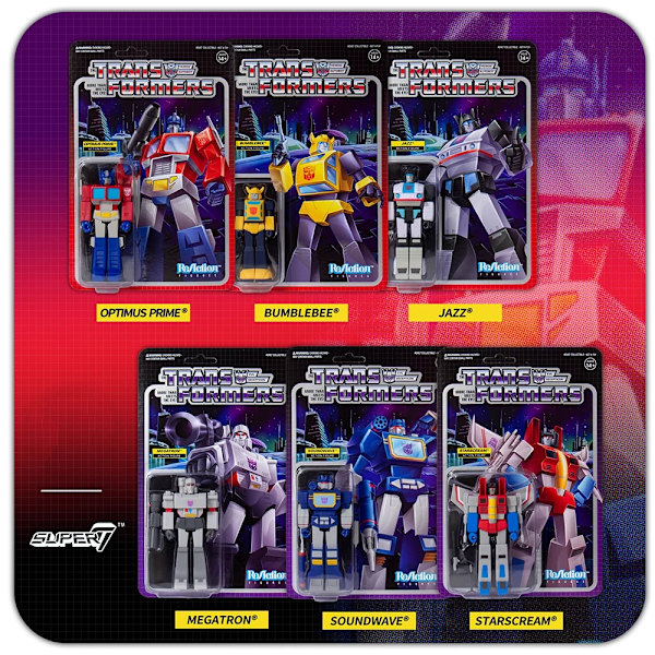 Super 7 Transformers Reaction Wave 1 Starscream Bumblebee Optimus Prime Soundwave Megatron Jazz 3,75 tum actionfigurleksaker Jazz