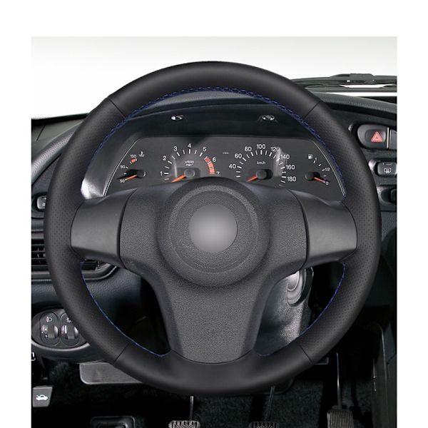 (Gummiratt)Handsydd svart PU- cover i konstläder för Opel Corsa D Chevrolet Niva Lada 3-ekrar 2006 2007-2020 Rubber SteeringWheel
