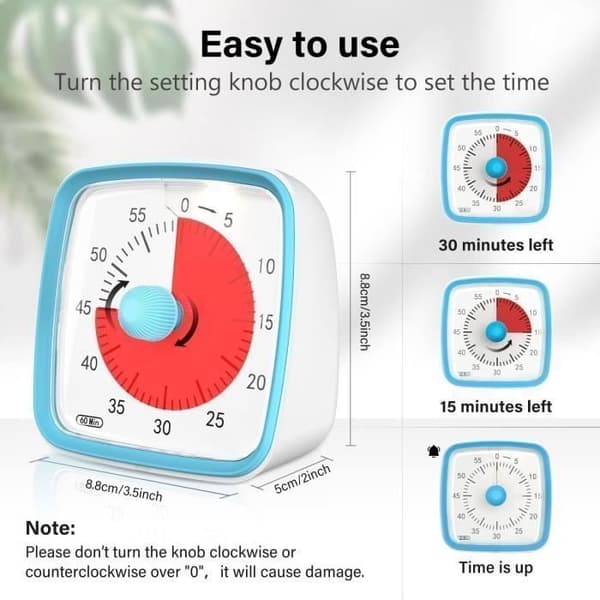 Visuell Timer med Nattlys, 60 Minutters Nedtellingstimer for Barn Voksne (Blå) Blue