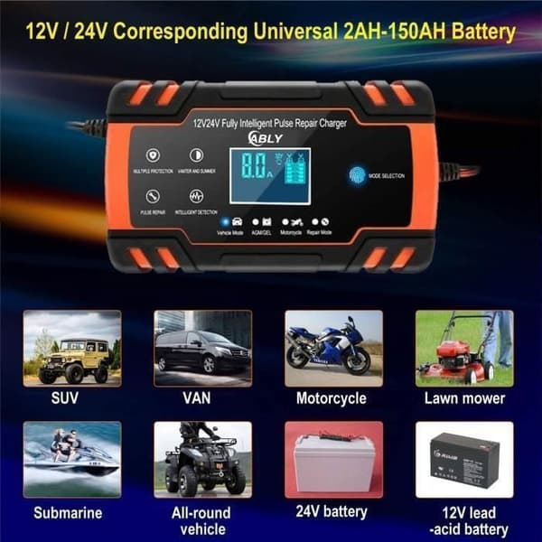 Batterilader - HUAFIY - 12/24V - 8A - 150AH - Smart og Touch