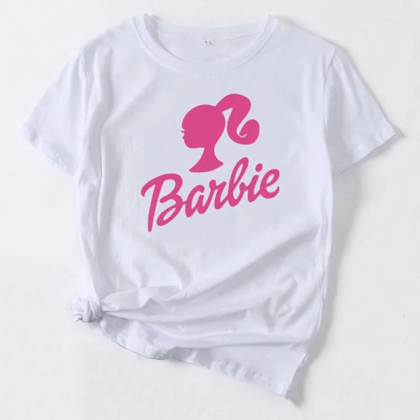 Vår och sommar mångsidig Barbie T-shirt med printed kortärmad T-shirt flicka Lös Casual T-shirt med rund hals i stor storlek för kvinnor 17 XL