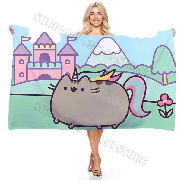 Söt Pusheen Katt Morgonrock Barn Vuxna Badlakan Tecknad Vinter Varmt Badrum Badhanddukar Anime Utskrift Bada Badrock Bath Towel-1 140x70cm