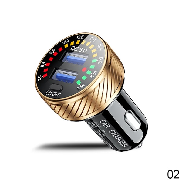 Billadapter för bil med dubbla QC 3.0 USB-portar, 18 W snabbladdning, LED-voltmeter med ON/OFF-knapp, 12 V-24 V, vattentät Gold
