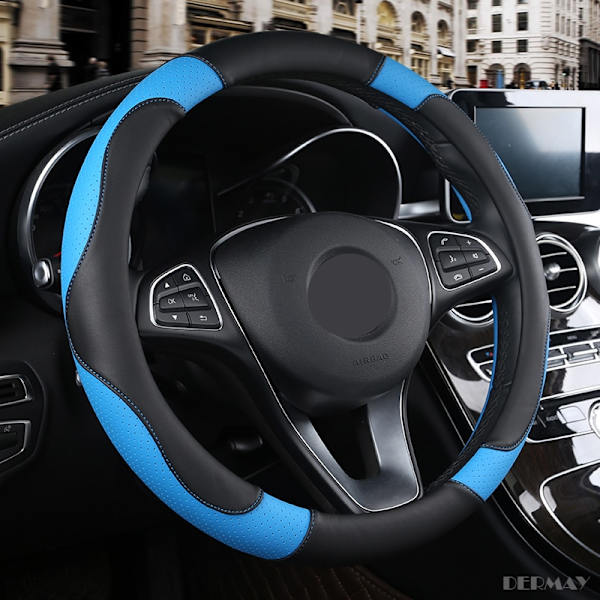 (Blå)1 PC PU Läder Cover Mjukt Anti-halk Bil-styling Sport Auto Rattskydd Bra Andningsförmåga Tillbehör Blue
