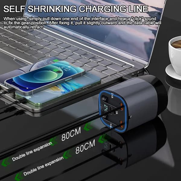 100W Super Snabb Billaddare USB Typ C Kabel iPhone Snabbladdningskabel Cigarettändaradapter Digital Display styleB B
