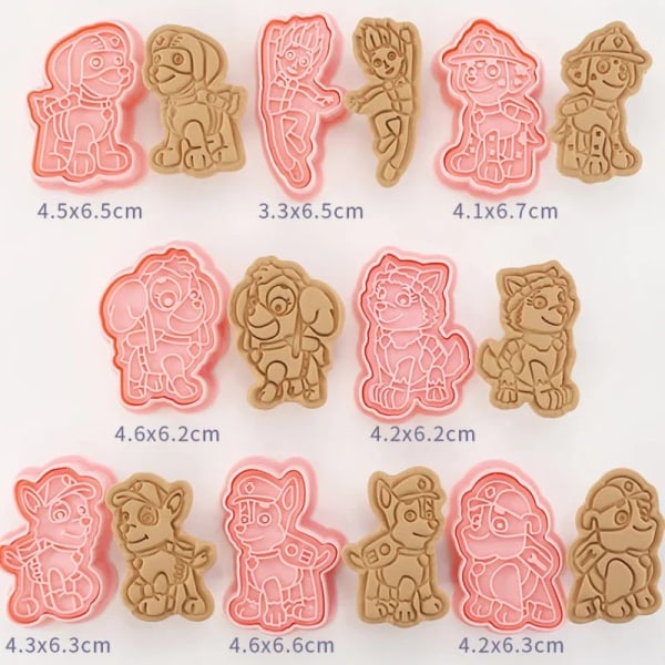 Paw Patrols Cake Cookie Cutter Söt Anime Figur DIY 3D Mould Cookie Tool Set Kawaii Kökstillbehör Barn Leksaker Presenter B 8pcs set No box