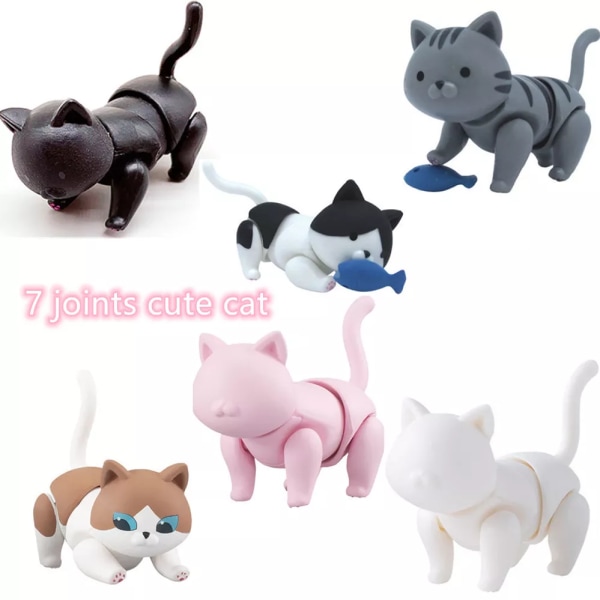 6 cm ny Original docka 7 leder Kattdocka leksak Kan äta fisk katt Lovely Pet shop djur actionfigur små dockleksaker H