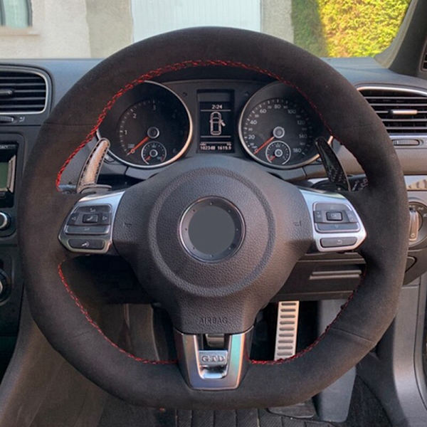 (Stil 3) Svart äkta läder mocka cover för Volkswagen Golf 6 GTI MK6 / Polo GTI / Scirocco R Biltillbehör Style 3