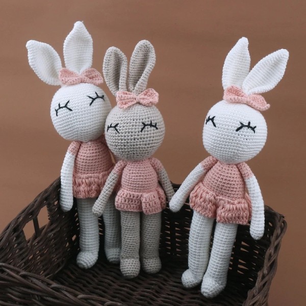 Nya virkade plyschkanindockor Baby kawaii Bunny Monkey fyllda leksaker Barn Sovdocka för flickor Pojkar Julklappsrumsinredning bunny F1-19cm