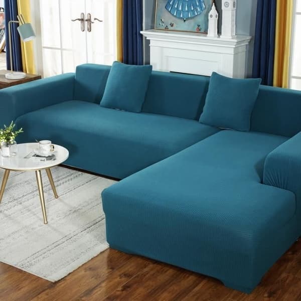 Polyester Sofatrekk 3+2 Seter L Form Hjørnesofabeskyttelse for Hjemmemøbler (Himmelblå)