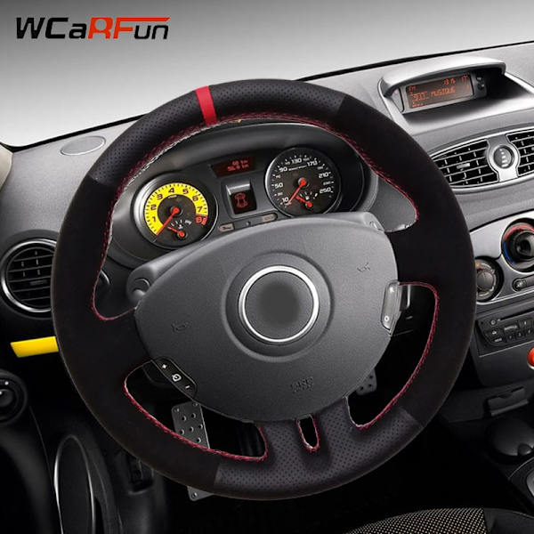 (Gul markörtråd)Svart Läder Mocka Röd Marker Cover till Renault Clio 3 2005-2013 Clio dynamics 2008 clio mk 3 2010 Yellow marker thread
