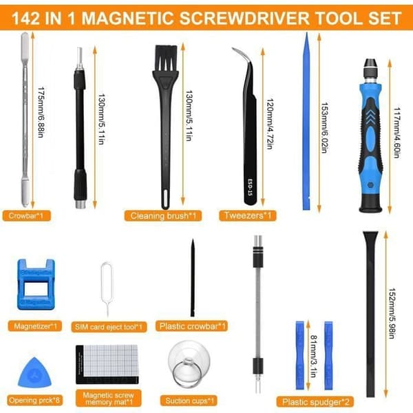 142 i 1 Magnetisk Præcisionsskruetrækkersæt til Computer, MacBook, iPhone, Smartphone, Reparation af Ur