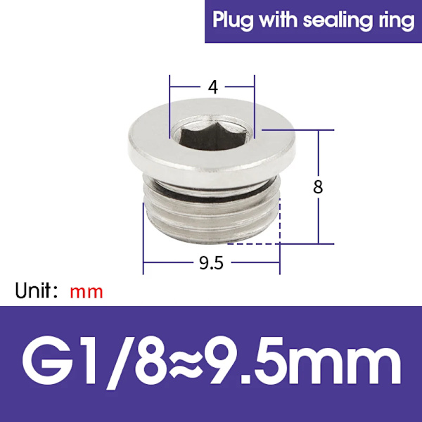 10 st/lot M5 1/8 1/4 3/8 1/2 3/4 Koppar Inre Sexkantsplugg med Tätningsring Plugg Järnplugg Ändlock för Pneumatisk Plugg Seal 1 8